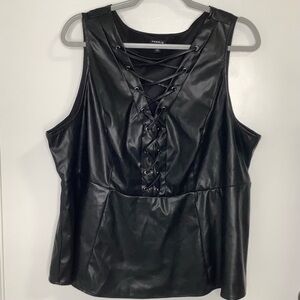 TORRID Women’s Black Faux Leather Lace Up Peplum Top Size 3